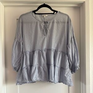 Lucky Brand Multi-Tier Babydoll Peasant Ruffled Shirt Blue White Stripe Womens S